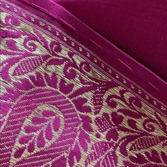 India gold embroidered purple silk shawl scarf - Picture 8 of 9